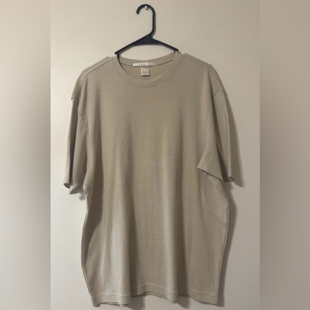 Perry Ellis Men’s Large 100% Cotton Short Sleeve Shirt Crewneck Almond Milk